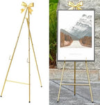53”H Metal Gold Easel Stand for Sign Heavy Duty with Bow Top by CaliDecor-UpgradeYourHome