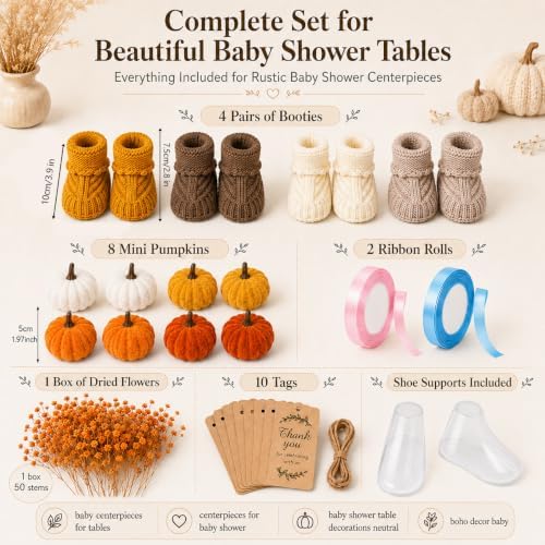 4 Sets Baby Shower Booties Table Centerpiece, Crochet Knitted Baby Booties - Image 2