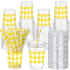 Sliner 50 Sets 16oz Yellow White Gingham Party Plastic Cups by Sliner