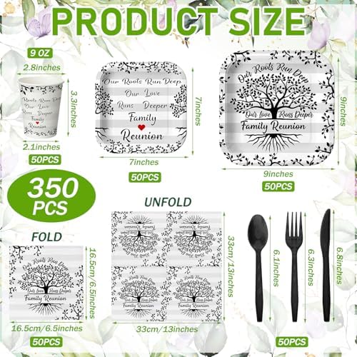 350 Pcs Family Reunion Paper Plates and Napkins Set Serve 50 Guests - Image 2