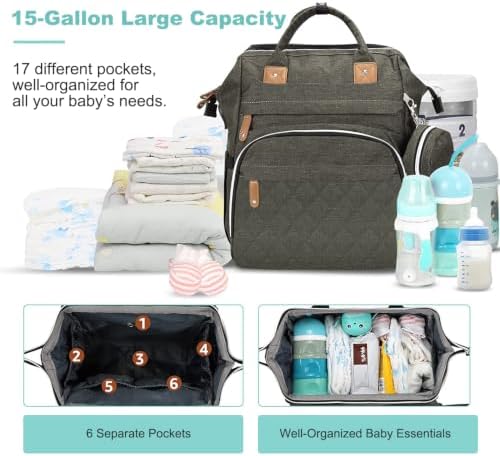 DERJUNSTAR Diaper Bag Backpack, Large Baby Bag with Changing Pad, Thick Padded Back & Straps, Laptop Compartment, Waterproof Travel Backpack with USB Port, Multi-Function for Mom & Dad, Army Green - Image 2