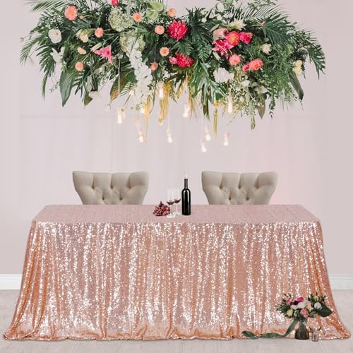 Poise3EHome Rose Gold Sequin Tablecloth 90×132 Inch Rectangle Sparkly Fabric Table Cover for Birthday Christmas Wedding Party Holiday Baby Shower Cake Table Decoration - Image 4