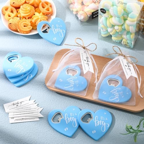 Funnymoom 25 Sets Baby Shower Thank You Favors Heart Bottle Opener, Blue - Image 5