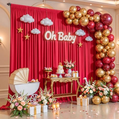40x10FT Backdrop Curtains with Rod Pockets - Wrinkle Free Photo Stage Backdrop 8 Panels Curtains Drapes for Photography Wedding Party Baby Shower Decorations (Red) - Image 7