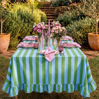 Tudomro Striped Tablecloth, Rectangle, Emerald, Sky Blue, 84'' X 60'' - Image 4