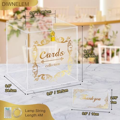 Acrylic Wedding Card Box with Lock String Light Clear Large Card Box for Wedding Letter Box Envelope Box Acrylic Gift Card Box Money Box for Party Birthday Reception - Image 2