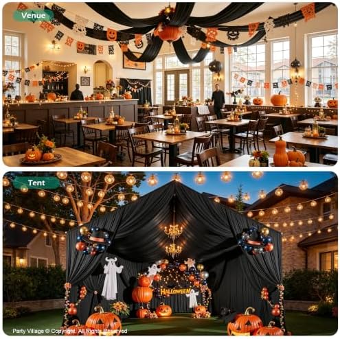 12 Panels 5ft(W) x 20ft(L) Black Ceiling Drapes for Halloween Parties - Image 6