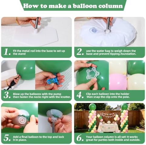 2-Sets Sage Green Pink Yellow Balloon Column Kit, 102Pcs Party Balloons - Image 6