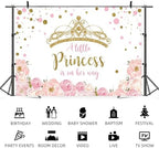 9x6ft Baby Shower Backdrop A Little Princess is on Her Way Photography Background Gold Crown Pink Floral Giltter Dots Girl Princess Party Banner Decorations Newborn Photo Booth Prop - Image 5