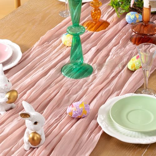 DeZerlor Dusty Pink Cheesecloth Table Runners 10 Pack Summer Boho Runners - Image 2