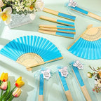 Colarr 50 Sets Baby Shower Favors for Guests Folding Fans Bulk, Blue - Image 4