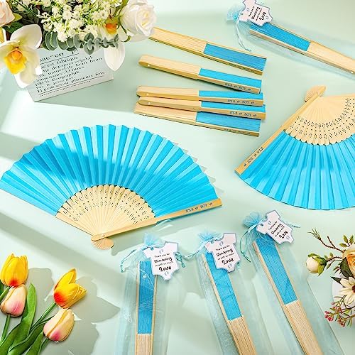 Colarr 50 Sets Baby Shower Favors for Guests Folding Fans Bulk, Blue - Image 4