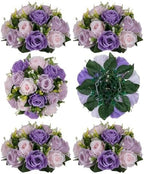 BLOSMON Wedding Flower Centerpieces for Tables: 6 Pcs Pink Purple Roses by Blosmon
