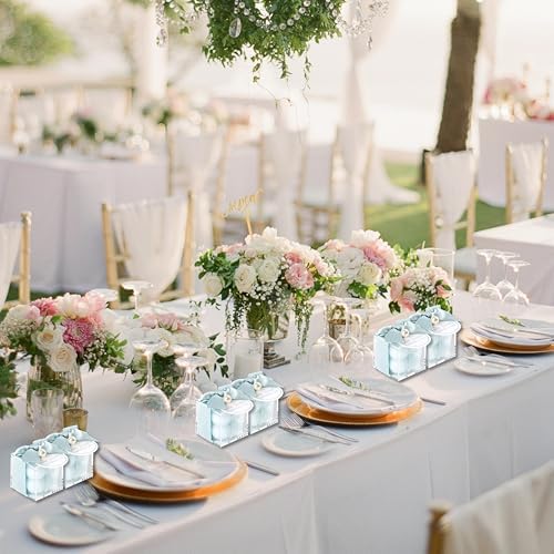 ACITHGL 30 Sets Fully Assembled Small Bubble Candle Party Favors for Guests Bulk Bridal Showers Favors Candles with Stylish Ribbons Thank You Cards Gifts (Shimmering Blue) - Image 7