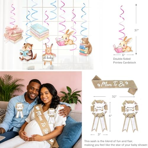 Party Inspo A New Chapter Begins Baby Shower Decorations, Storybook Baby Shower Decorations for Girl - Book Theme Party Supplies with Backdrop, Balloon Garland, Boxes, Tablecloth, Mom to Be Sash - Image 5