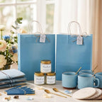 Baby Shower Prizes for Game Winners Baby Shower Games Prizes Ceramic Mugs with Metal Spoons Woven Coasters Notebooks Scented Candles Gift Bags Wedding Bridal Shower Favors for Guests (6, Blue) - Image 2