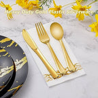 Goodluck 500PCS Gold Plastic Silverware, Gold Utensils Disposable, Plastic Cutlery Set of 200 Forks, 150 Spoons, 150 Knives for Wedding, Party, Birthday, Holidays - Image 2