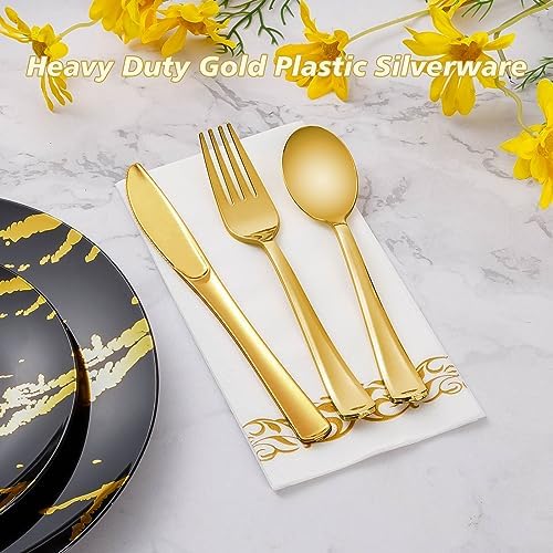 Goodluck 300PCS Gold Plastic Silverware, Gold Utensils Disposable - Image 2