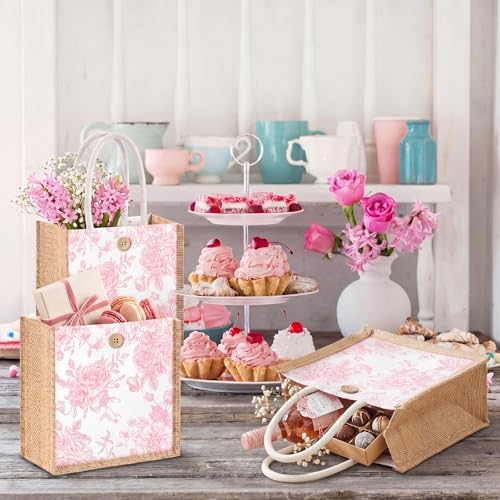Abbylike 12 Pcs Floral Gift Bag Small Flower Tote Bag,Retro Pink - Image 5