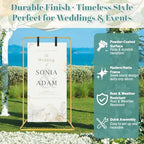 VZZNN 2 Pack Wedding Welcome Sign Stand, 68”x31”x20” Adjustable Gold Easel Holder with 4 Leather Straps, Heavy Duty Metal Floor Easels for Wedding Signs, Seating Charts, Baby Shower, Party Decor - Image 5