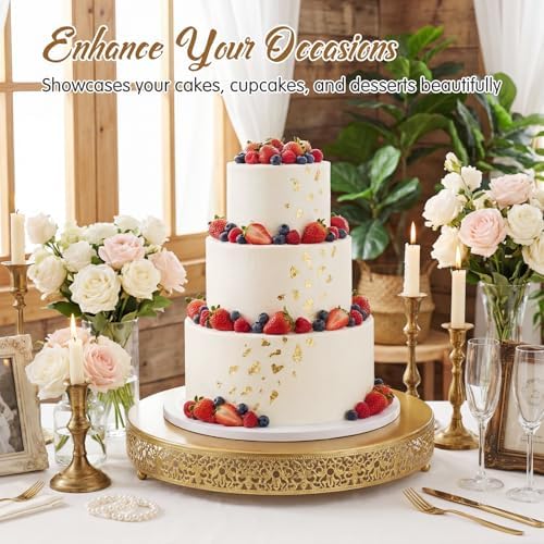 Wenqik 20 Inch Gold Cake Stand Metal Round with Cutter Spatula, Classic - Image 6
