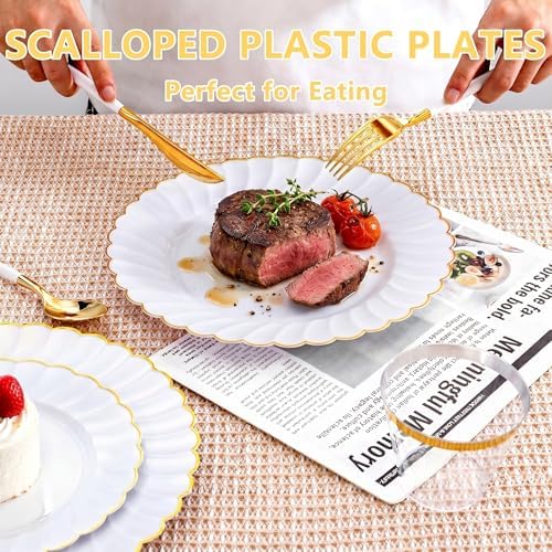 Ciaell 175 Piece White and Gold Plastic Plates for Weddings Parties - Image 4