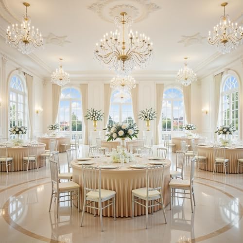 8 Pack Champagne Table Cloth for 5FT Round Tables, Fitted Spandex 120 inch Round Tablecloth, Wrinkle Free Table Skirt for Receptions Birthday Photography Social Events Engagement Party Decorations - Image 5