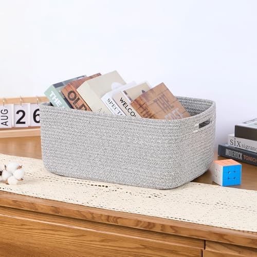 MiniArk Large Storage Baskets for Organizing, 17 x 13 x 7.5” Closet Shelf Baskets for Clothes Blanket Towels, Baby Nursery, Toy Bins Box, Woven Rope Baskets, 4 Packs Mixed Grey - Image 5