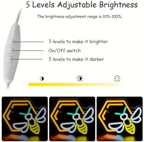Bee Neon Sign – USB Wall Light in Warm Yellow, LED Wall Sign for Bedroom, Living Room, Parties, or Unique Gift for Bee Lovers 14″ ×11″ - Image 5