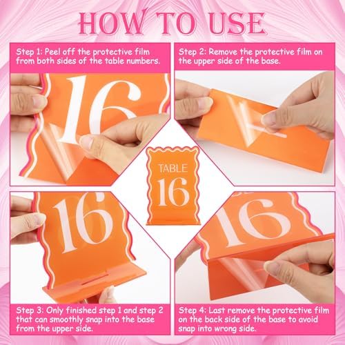 Wedding Acrylic Table Number 1-20 with 20Pcs Stands Pink & Orange, 5"x7" Elegant Place Card Centerpiece Decorations for Indoor Outdoor Wedding Bridal Shower Anniversary Party Reception - Image 5