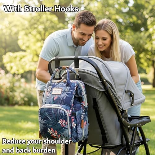 Diaper Bag Backpack for Dad and Mom with USB Charging Port Stroller Straps and Insulated Pocket,army military Travel Nappy Backpack for Daddy/Mommy (Flower Pattern) - Image 6