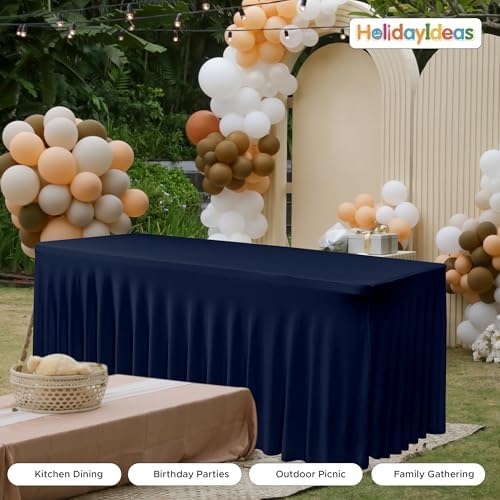 2 Pack Navy Spandex Table Covers 6ft Rectangle Ruffle Skirts for Party - Image 3