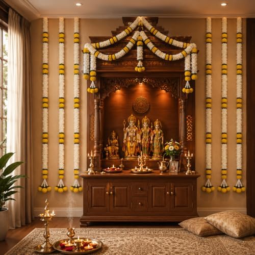 LOVENSPIRE Artificial Jasmine Marigold Garland for Festive Decorations - Indian Flowers for Wedding, Diwali, Day of the Dead, Outdoor Wall Hanging & Indoor Home Decor 3Feet / 30Strings - Image 4