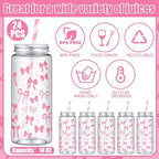 Chuangdi 24 Sets 14 oz Pink Bow Bottles with Straws Party Jars Metal Lids - Image 3