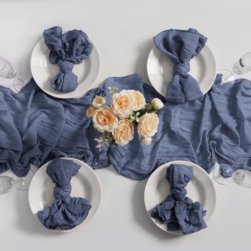 LZY 120 Pack Gauze Cheesecloth Napkins 20x20 Inch Dinner Cloth Napkins, Soft Boho Table Napkins Rustic Wrinkled Cheese Cloth Napkins Bulk for Wedding Party Baby Shower Event Decor (Dusty Blue) - Image 7