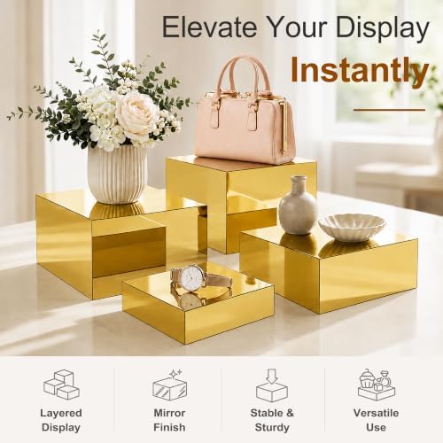 4Pcs Acrylic Risers Display Stands, Food Risers for Buffet Table, Gold - Image 5