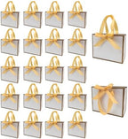 TKSBAG 100 Pack White and Gold Gift Bags with Bow Handles, 6.4×3.1×5.1 In Small Thank You Bags Bulk for Birthday, Weddings, Party Favors, Fathers' Day by TKSBAG