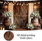 12X10FT Western Country Wedding Backdrop Rustic Barn Door White Flower Bridal Photography Backdrop Farmhouse Shabby Chic Countryside Wedding Party Banner Anniversary Floral Photo Props Background - Image 7
