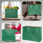 BLEWINDZ 70Pcs Large Paper Bags with Handles, 16x6x12 Inches Dark Green Paper Shopping Bag for Small Business, Large Kraft Gift Bags Bulk for Grocery Mechandise Retail - Image 2
