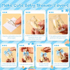 Funnymoom 24 Sets Baby Shower Bottles Favors for Guests Glass 100 ml Milk Jar with Ribbons and Stickers Decorations for Gender Reveal Newborn Centerpiece Party Favor (Blue,It's A Boy) - Image 5