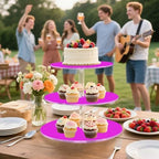 J JOYSAY Fuchsia Purple Pattern Acrylic Cupcake Stand 3 Tier Dessert Table Display Set Clear Cake Stands for Wedding Party Baby Shower Decorations Easy Assembly Macaron Tower - Image 6