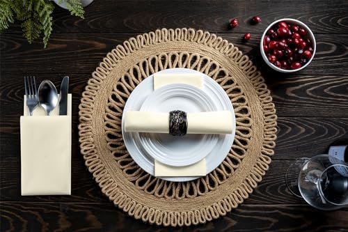Linen-Feel Cream Paper Napkins - Decortive Cloth-Like Disposable Dinner Napkins - Soft And Absorbent Napkins for Thanksgiving, Party, Wedding, Bathroom Or Any Occasion. (Pack of 100) - Image 5