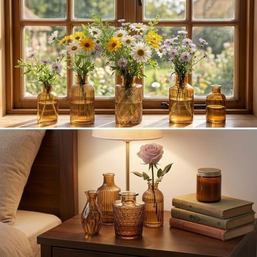 Mini Bud Vases Centerpieces for Tables,Clear Bud Vases for Flowers,Small Flower Vases Suitable for Birthday Party,Anniversary,Wedding Reception,Baby Shower (Amber, 12PCS) - Image 7