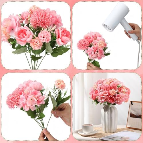 Tigeen 12 Bundles Artificial Flowers Bouquet Silk Peonies, Rose Pink - Image 3