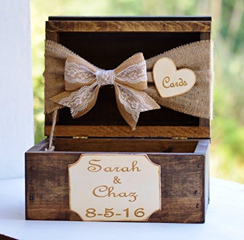 Rustic Wedding Card Box Shabby Chic Card Holder Bridal Shower Decor Burlap Wedding Keepsake Trunk - Image 7
