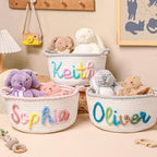 Personalized Cute Small Woven Basket with Handles, Custom Cotton Rope Room Shelf Storage Basket, Empty Decorative Gift Basket, Decorative Round Bin for Nursery Bedroom Bathroom (Style J) - Image 2