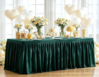 Hunter Green Tablecloth Rectangle Tables 8FT, Polyester Wrinkle Free Stretch Table Cloth 6ft Fitted Table Cover with Pleated Ruffle Skirt for Weddings Birthday Banquet Baby Shower - Image 2