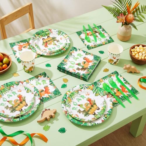 Ziliny 280 Pcs Dinosaur Tableware Decoration Set Birthday Party Favors - Image 2