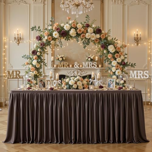 Wish Care Brown Polyester Table Clothes for 8 Foot Rectangle Tables, Wrinkle Free Fitted Table Cover with Pleated Ruffle Table Skirt for Birthday Party Wedding Trade Show Event Display - Image 6