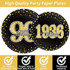200PCS 90th Theme Birthday Party Tableware Vintage 1936 Party Supplies 90 year old Birthday Party Decorations Plates Napkins Forks Black and Gold Dinnerware Favors for Men or Women - Image 3